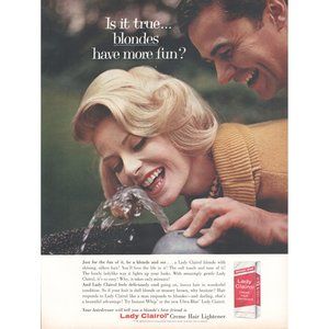 1960 Lady Clairol Hair Dye Lightener Vintage Print Ad Blonde Water Fountain Art